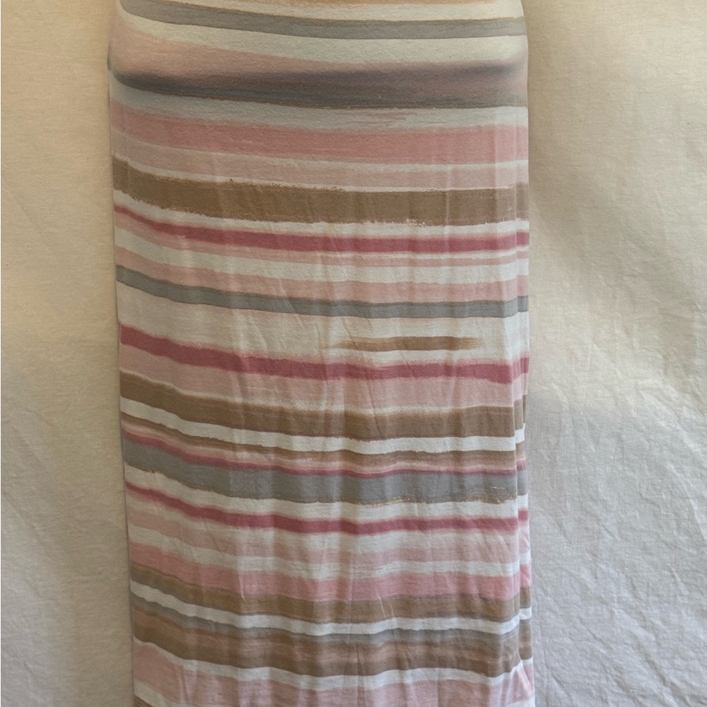 C-139 Splendid White Pink‎ & Tan Stripe Racer Back Sleeveless Maxi Dress Size L - Picture 2 of 12